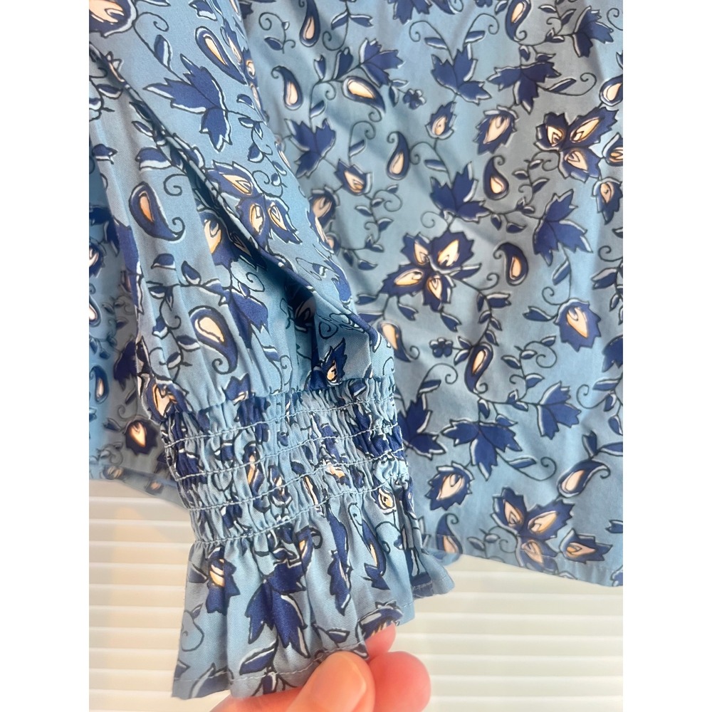 J. Crew Blue Floral Long-Sleeve Printed Poplin Blouse Women's Size Medium - Picture 5 of 7